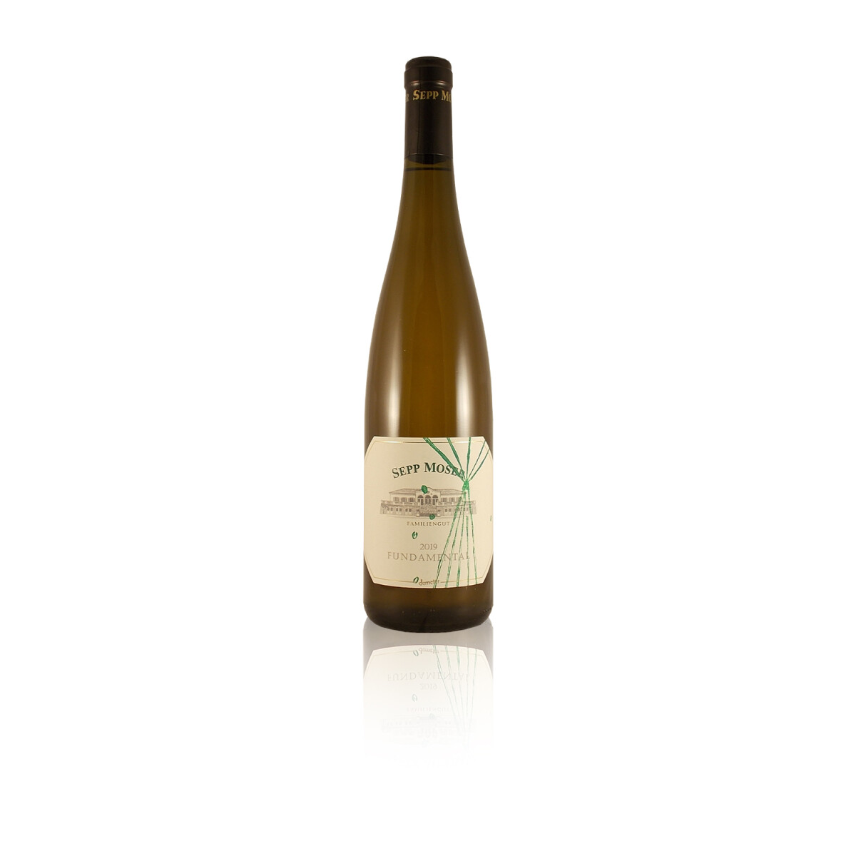 Flaschenbild Naturwein Sepp Moser Biowein Demeter zertifiziert ungeschwefelt Bezeichnung Fundamental Rebsorte Grüner Veltliner