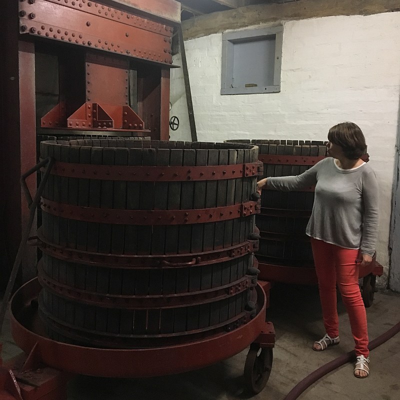 Weinpresse im Weinkeller von Chateau Falfas Weinpresse im Weinkeller von Chateau Falfas